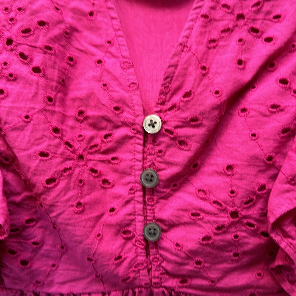 LOFT Magenta Eyelet Ruffle Blouse - Picture 3 of 4